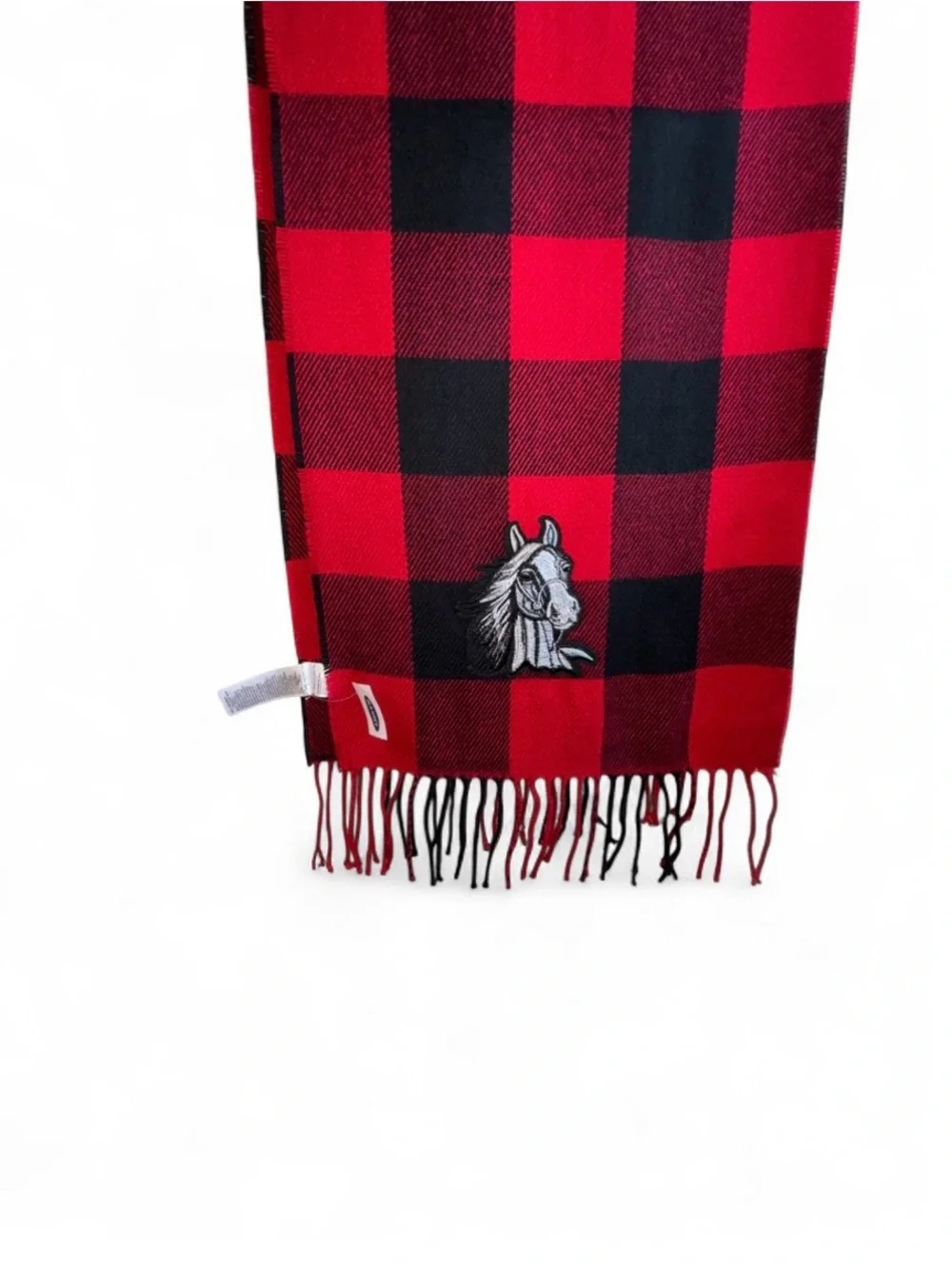 Old Navy Red and Black Plaid Wool-Blend Fringe Scarf